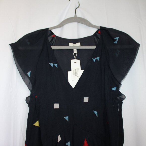 Joie NWT 100% Silk Navy Colorful Layered Cocktail Midi Dress Sheer Ruffles 8 M - Picture 3 of 13